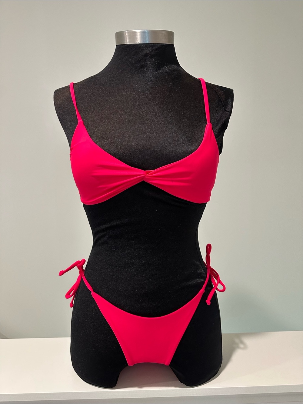 Neon Pink Tie-Side Bikini Set